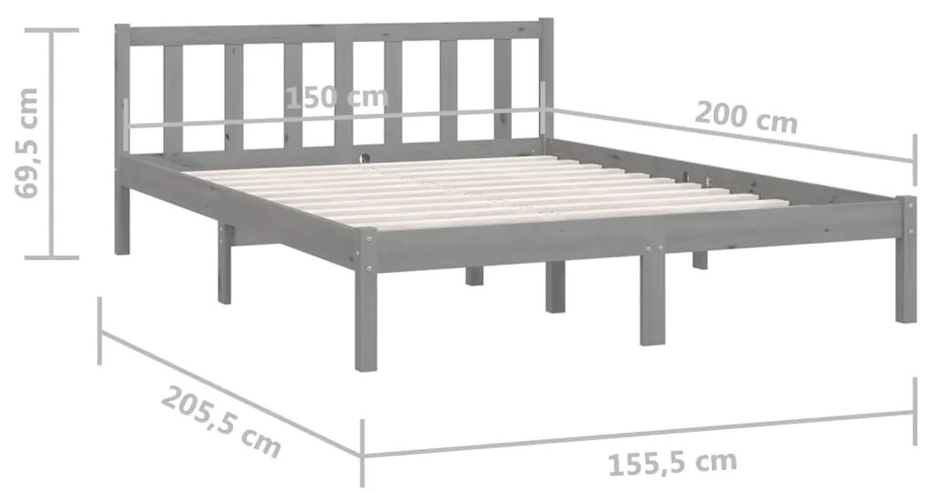 Estrutura de cama king 150x200 cm pinho maciço cinzento