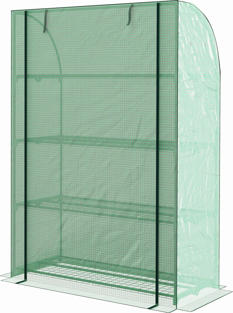 Mini estufa de jardim 120 x 50 x 170 cm de 4 andares com lona de PE reforçada, porta enrolável e prateleiras verde