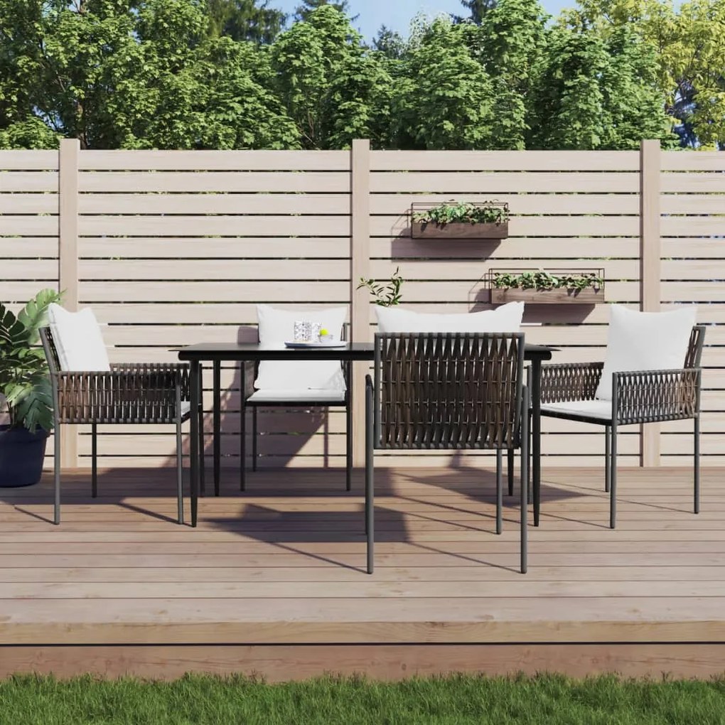 vidaXL 5 pcs conjunto de jantar p/ jardim c/ almofadões vime PE e aço