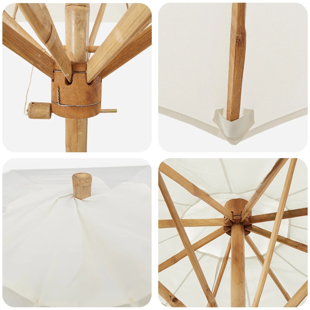 Guarda-sol de Jardim Creme Branco 180x230 cm Bambu