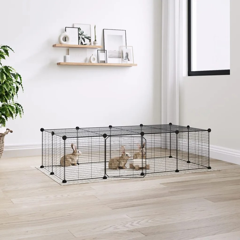 vidaXL Gaiola p/ animais de 20 painéis c/ porta 35x35 cm aço preto