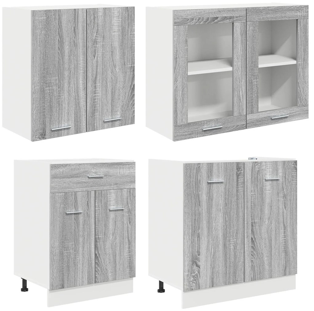 Conjunto de Armários de Cozinha 4 Peças Cinza Sonoma Madeira Engenheir