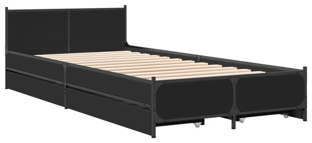 Estrutura de cama c/ gavetas 100x200 cm derivados madeira preto