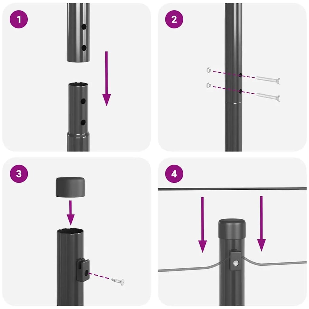 Posts de Cerca 26 peças Cinza Ø32 mm 210 cm em Aço Galvanizado