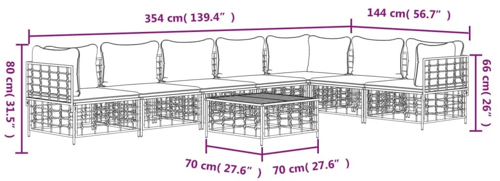 8 pcs conjunto lounge de jardim c/ almofadões vime PE antracite