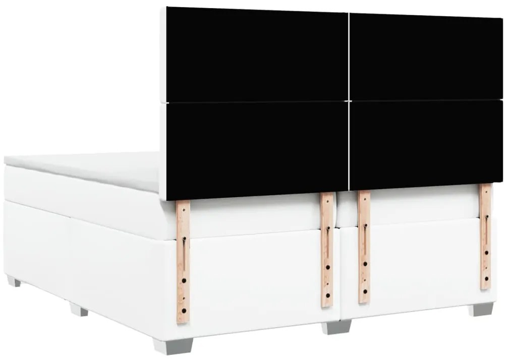 Cama com molas/colchão 200x200 cm couro artificial branco