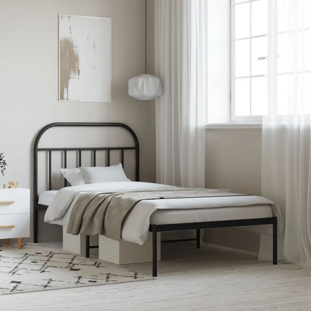 vidaXL Estrutura de cama com cabeceira 100x190 cm metal preto