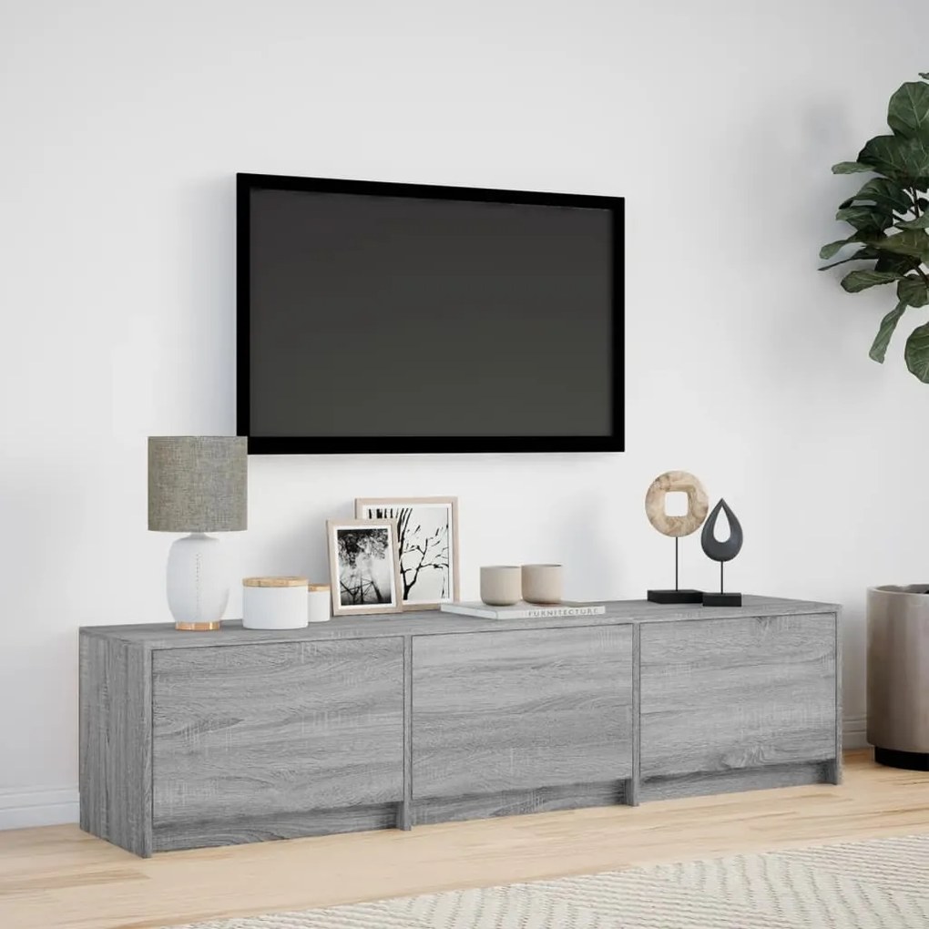 Móvel de TV com luzes LED derivados de madeira cinzento sonoma
