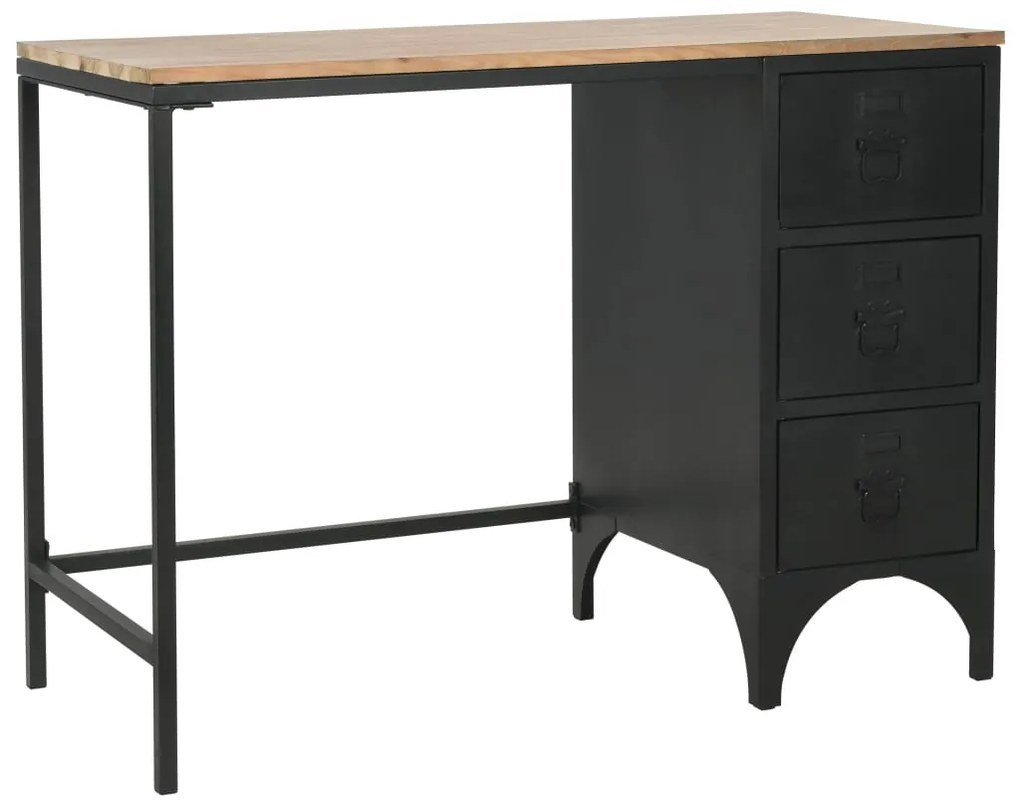246421 vidaXL Secretária c/ um pedestal madeira abeto maciça aço 100x50x76cm
