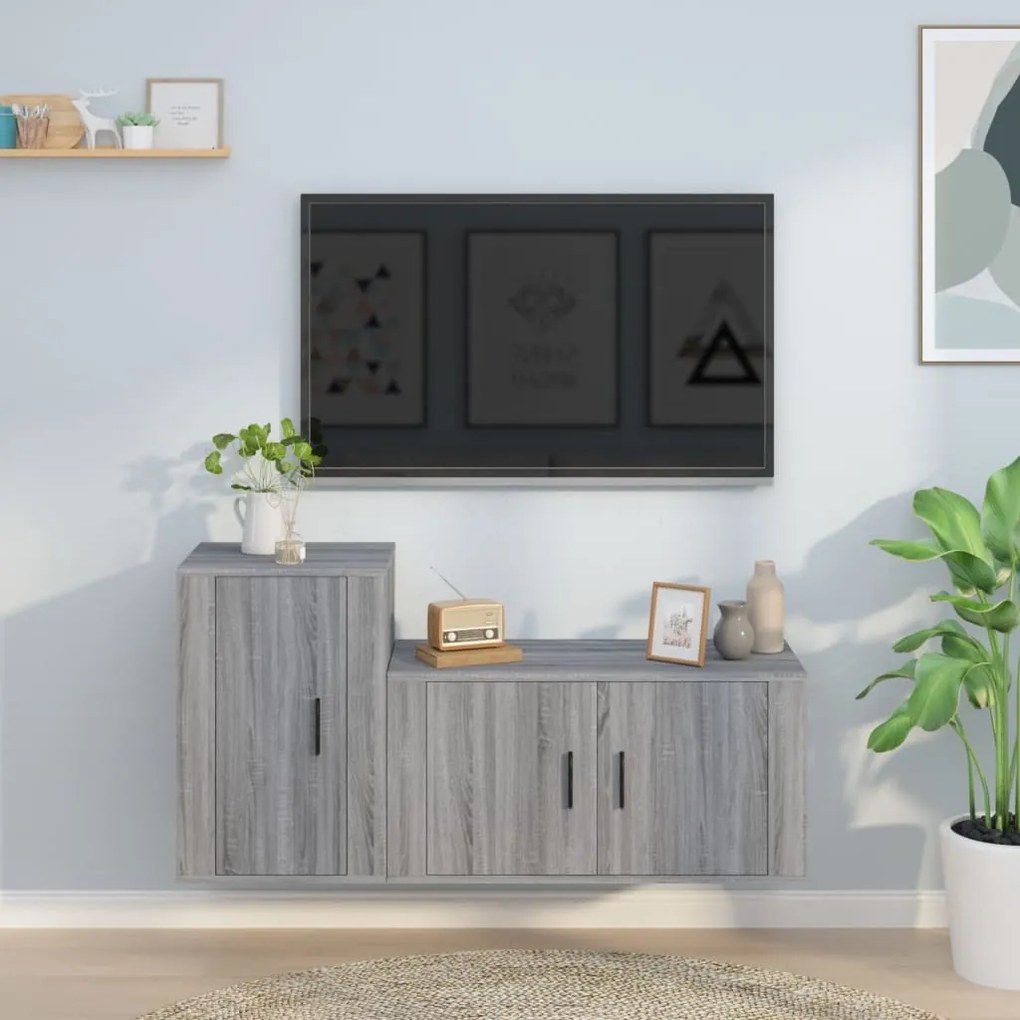 3188468 vidaXL Conjunto móveis de TV 2 pcs madeira processada sonoma cinza