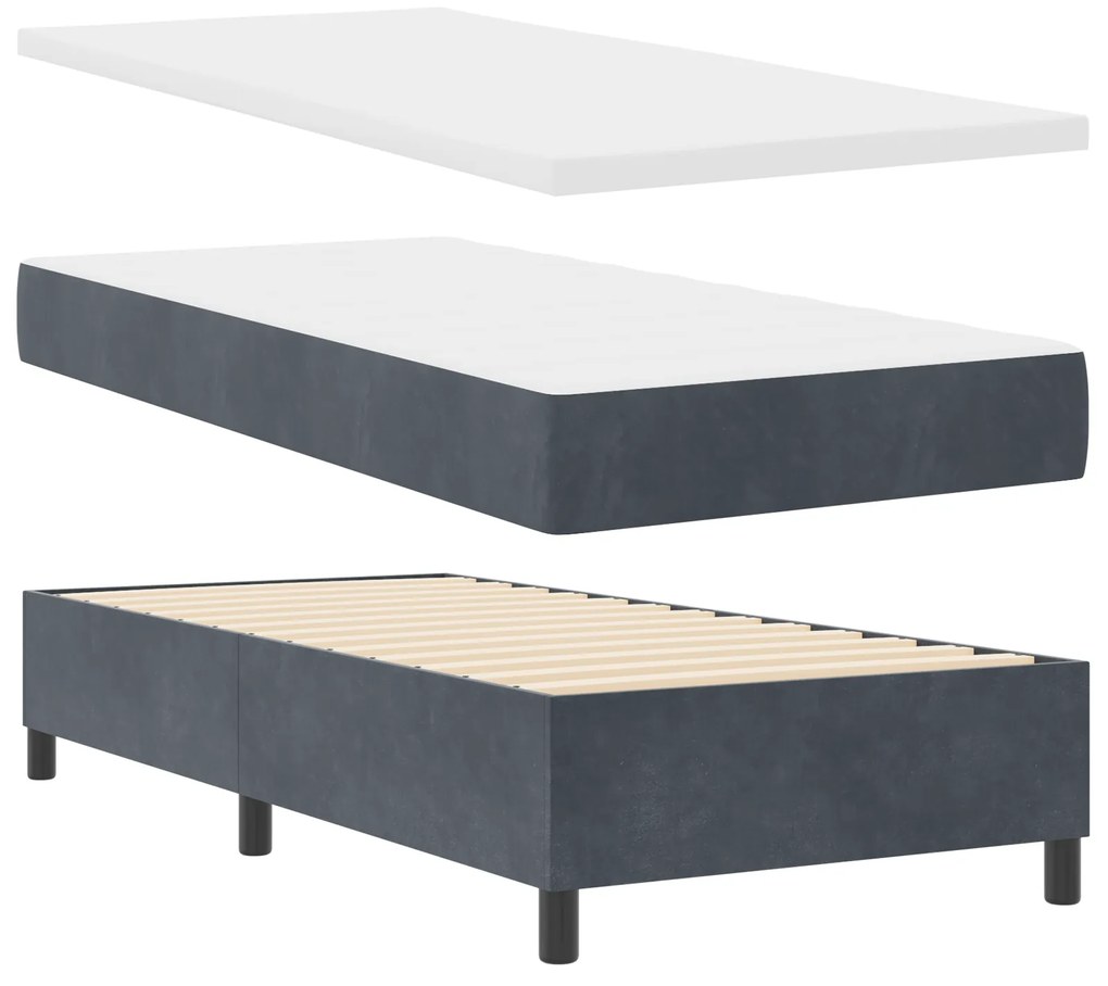Cama Box Spring com Colchão VidaXL Cinza Escuro 100x200 cm Veludo