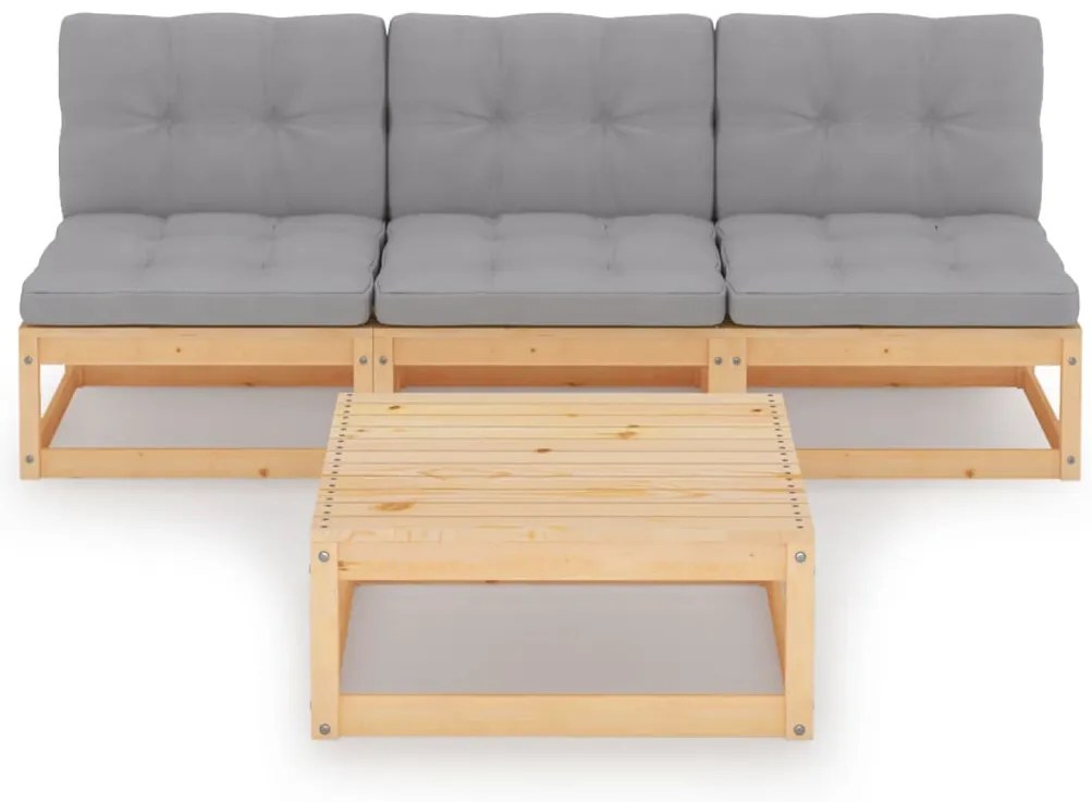 4 pcs conjunto lounge de jardim com almofadões pinho maciço