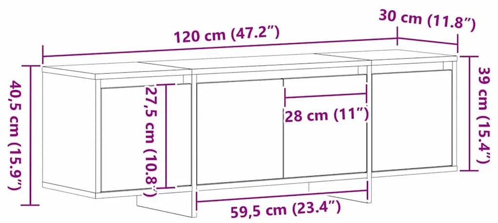 Móvel para TV vidaXL Preto Carvalho 120x30x40,5 cm Madeira engenheirad