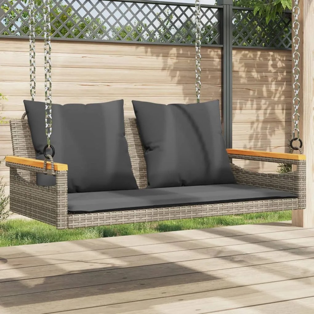 vidaXL Banco baloiço com almofadões 109x62x40 cm vime PE cinzento