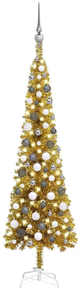 vidaXL Árvore de Natal pré-iluminada fina com bolas 150 cm dourado