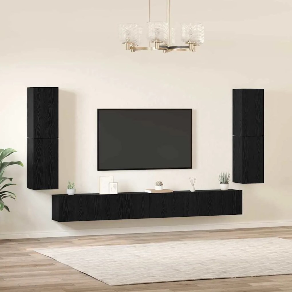 Conjunto de móvel de TV 5 pcs Carvalho Preto Madeira processada