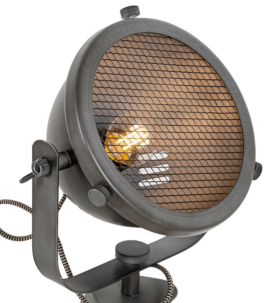 Candeeiro de mesa industrial tripé aço com madeira inclinável - Emado