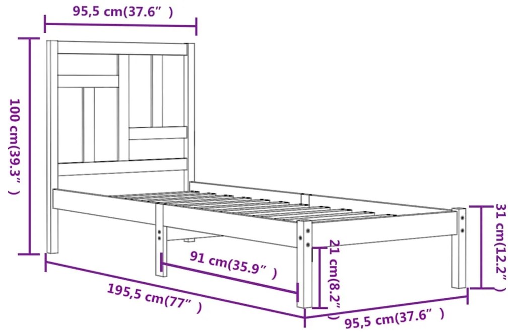 Cama sem colchão 90x190 cm madeira de pinho maciça branco