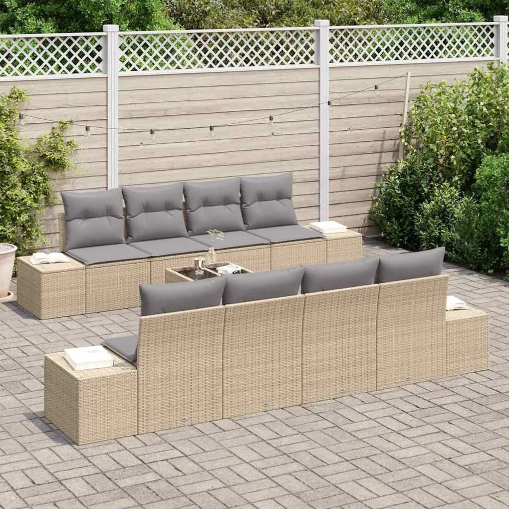 Conjunto de Sofá de Jardim de 7 Peças com Almofadas Bege em Rattan Sin