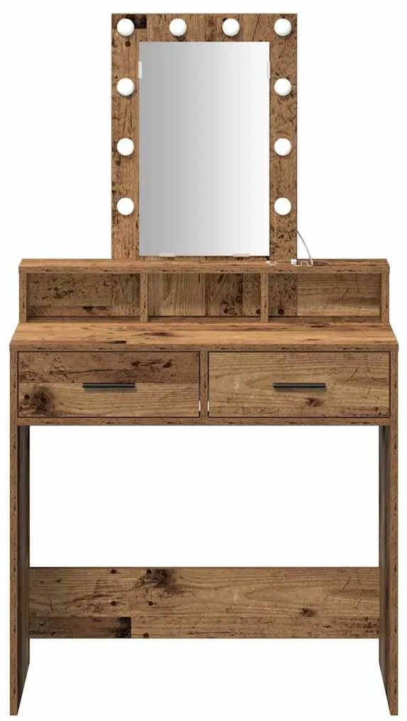 Mesa de Maquilhagem com Luzes LED - Estilo Madeira Vintage, 79x41x140