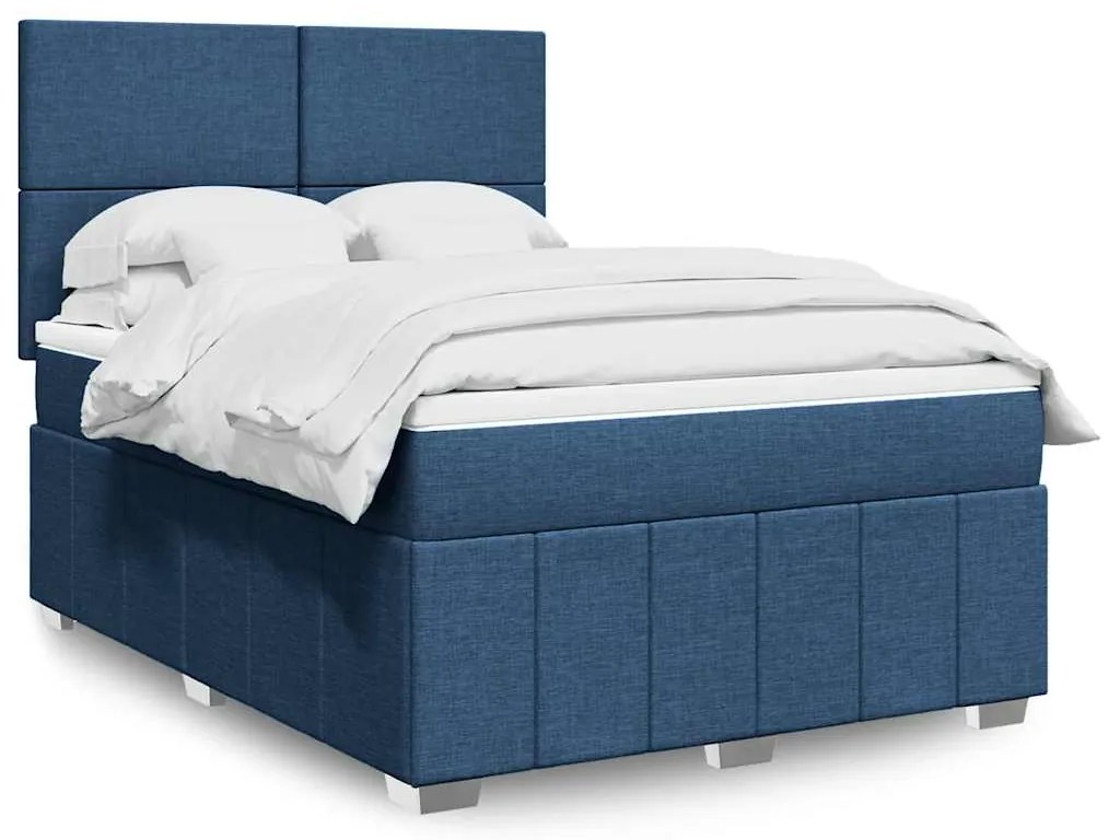 vidaXL Cama com molas/colchão 140x190 cm tecido azul