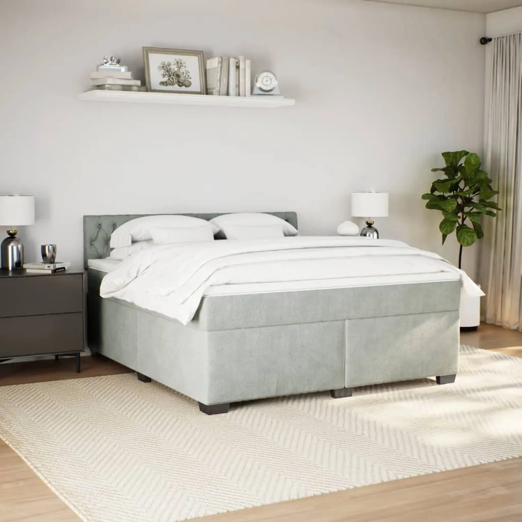 Cama com molas/colchão 180x200 cm veludo cinzento-claro