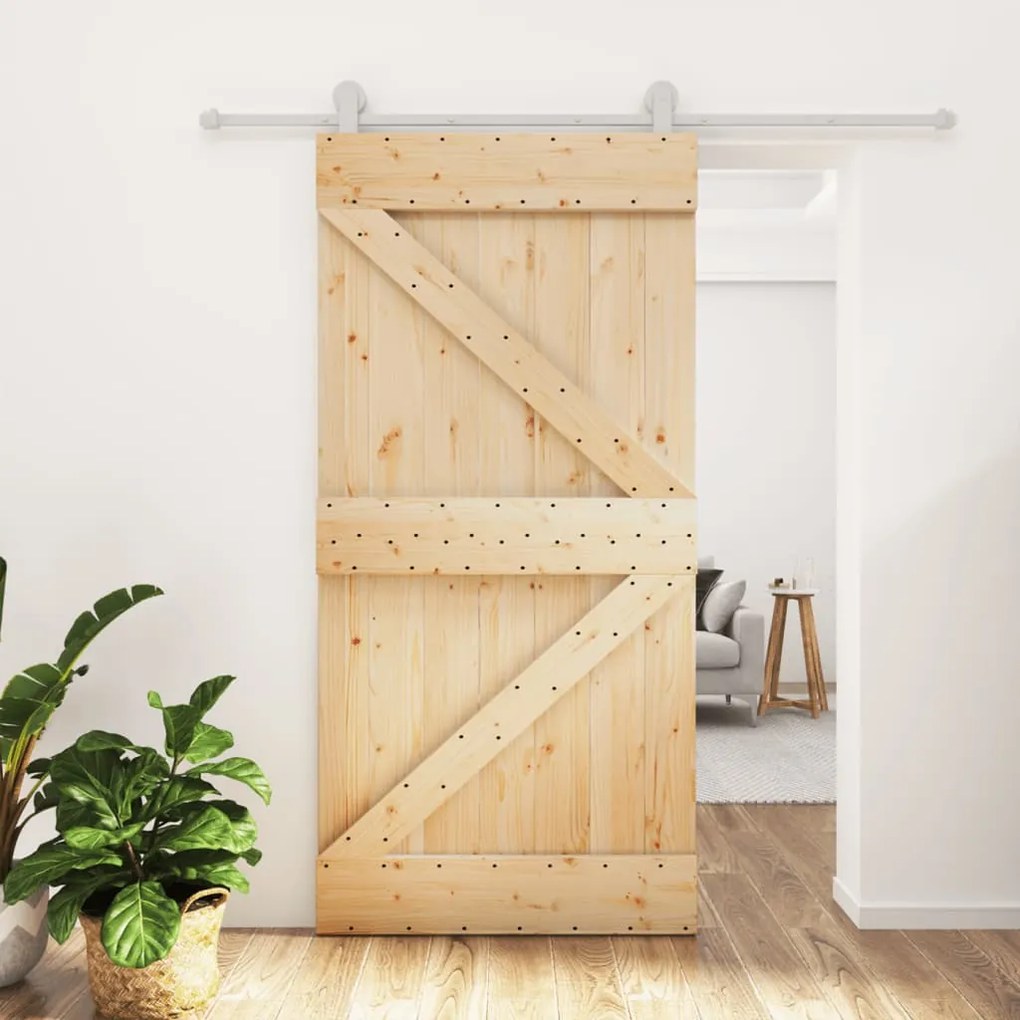vidaXL Porta de correr c/ ferragens 100x210 cm madeira de pinho maciça