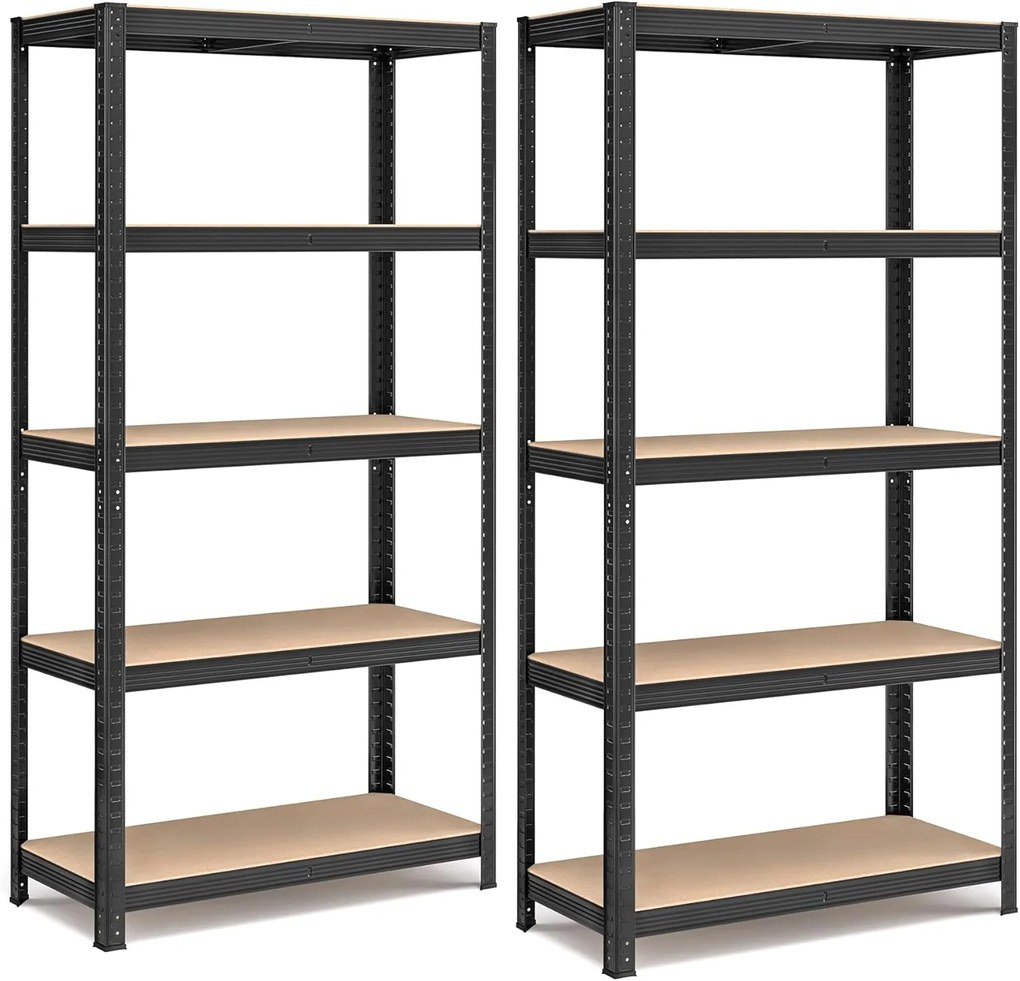 Estantes reforçadas SONGMICS de 5 níveis, conjunto de 2 estantes de aço para armazenamento, montagem sem parafusos, para garagem, galpão, capacidade de carga de 1929 lb cada, 15,7 x 35,4 x 70,9 polegadas, preto GLR042B01