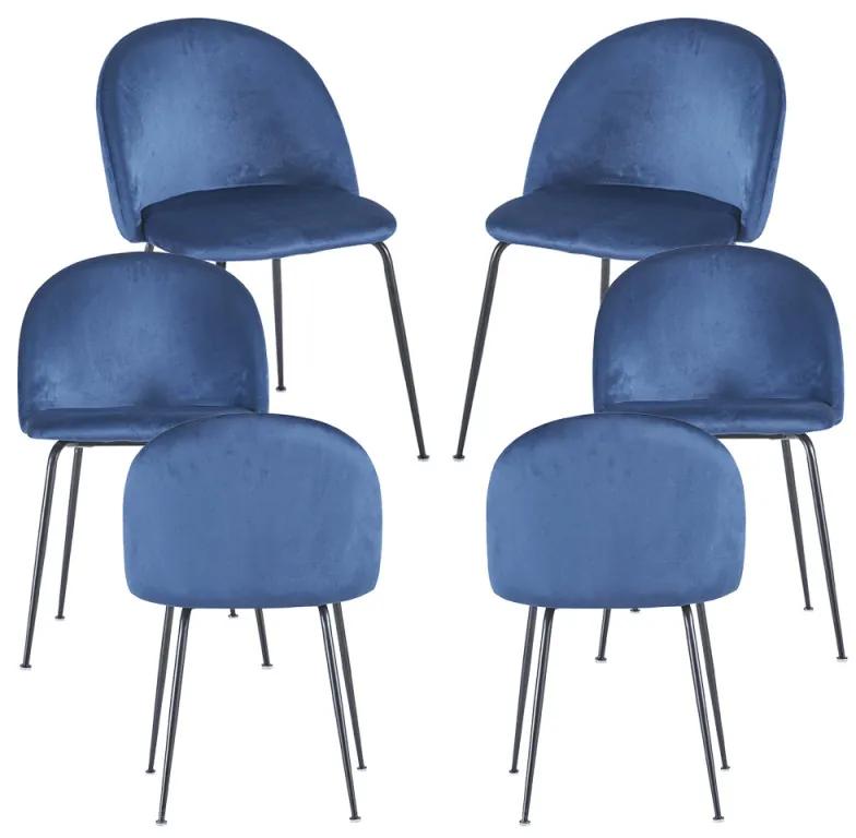 Pack 6 Cadeiras Black Dalnia Veludo - Azul