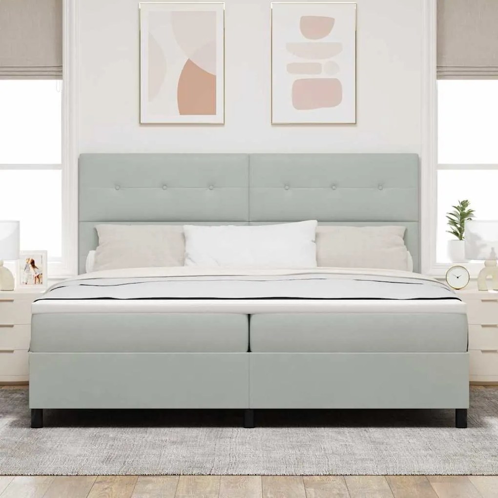 Cama Box Spring com Colchão e Luz LED Cinzento Claro 200x200 cm em Vel