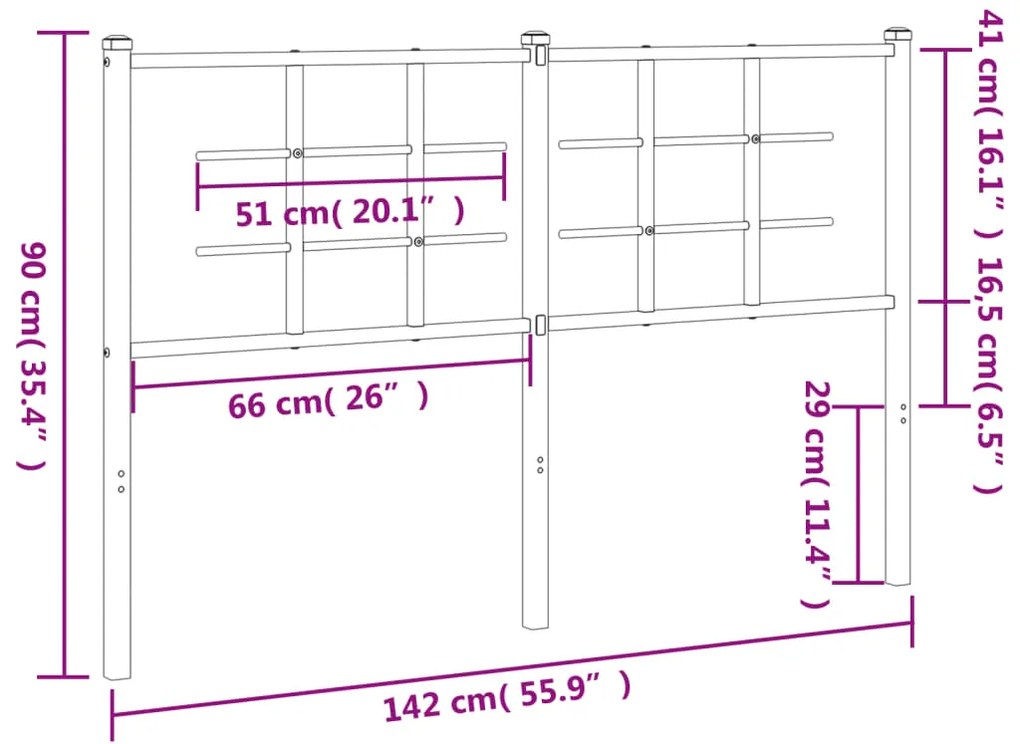 Cabeceira de cama 135 cm metal preto