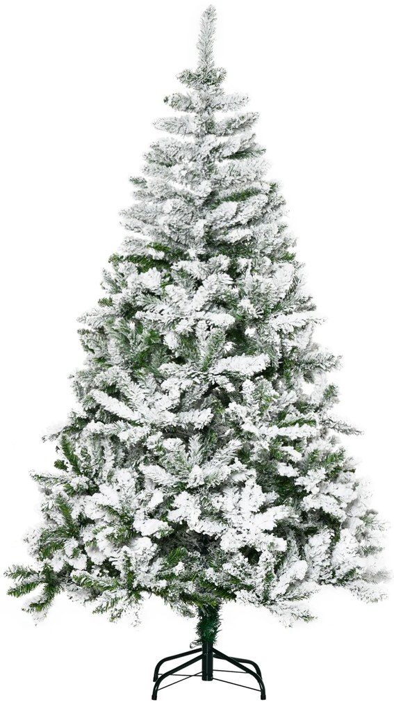 HOMCOM Árvore de Natal Artificial 180cm com Neve Ignífugo com 750 Ramos Folhas de PVC e Base Dobrável Verde | Aosom Portugal
