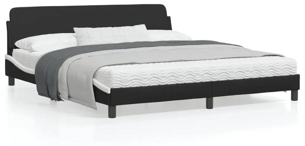 vidaXL Estrutura de cama c/ cabeceira couro artificial preto e branco