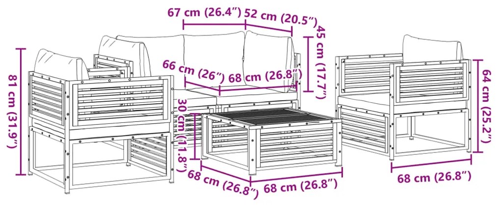 5 pcs conjunto de sofás de jardim com almofadões acácia maciça