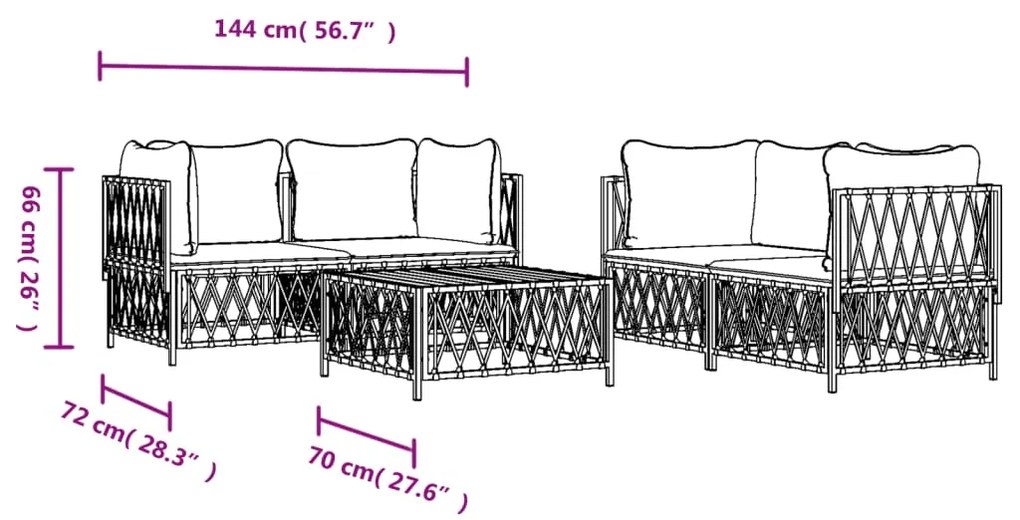 5 pcs conjunto lounge de jardim com almofadões aço branco