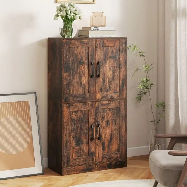 Armário de arrumação 60 x 30 x 110 cm, Despensa de cozinha, casa de banho, sala estar com portas e prateleiras ajustáveis Castanho