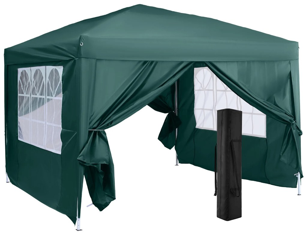 Outsunny Tenda de Jardim com Paredes Laterais Amovíveis Janelas Porta com Zíper e Bolsa de Transporte 295x295x195-258 cm Verde
