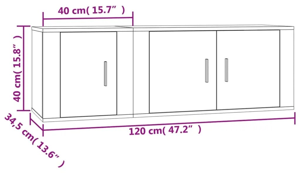 2 pcs conjunto móveis de TV derivados de madeira branco