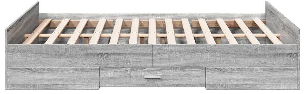 Estrutura de cama c/ gavetas derivados madeira cinza sonoma