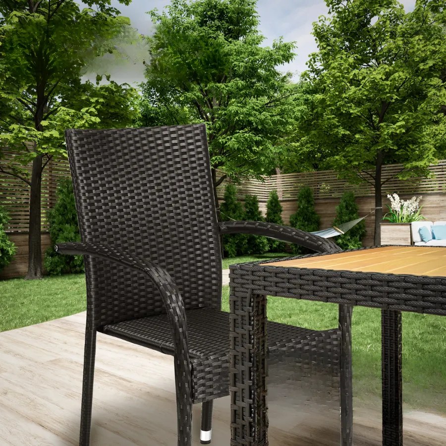 Conjunto de 4 Cadeiras jardim empilhável Comfort em Polyrattan Pretas