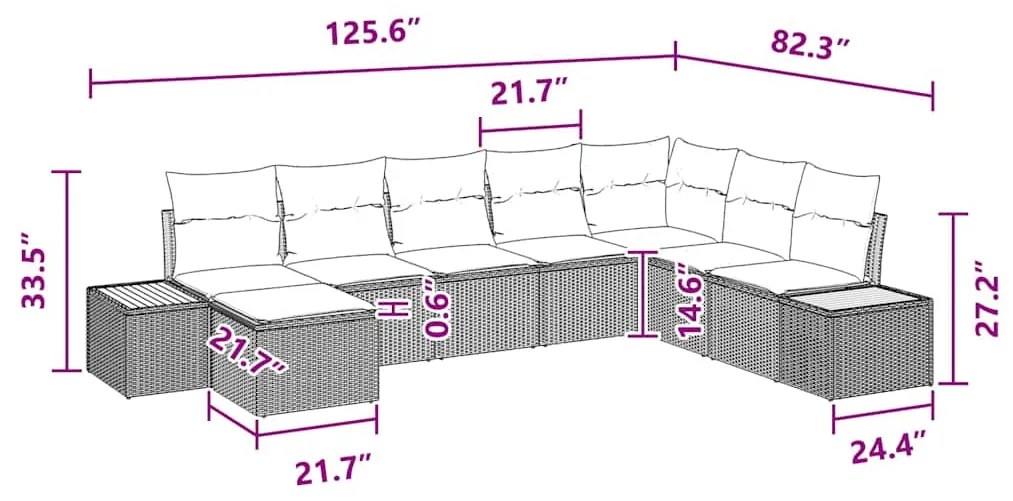 Conjunto de Sofás de Jardim de 8 Peças com Almofadas Preto Vime PE Acá