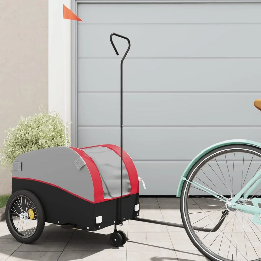 vidaXL Reboque para bicicleta 30 kg ferro preto e vermelho