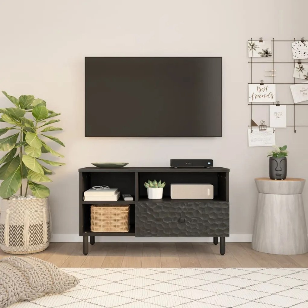 Móvel de TV 80x33x46 cm madeira de mangueira maciça preto