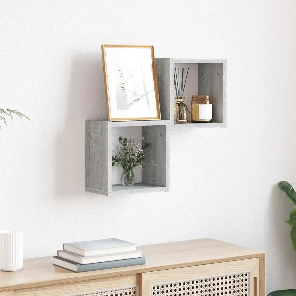 vidaXL Conjunto de 2 prateleiras de cubo para parede , cinza sonoma, 26x15x26 cm, em madeira de engenharia.