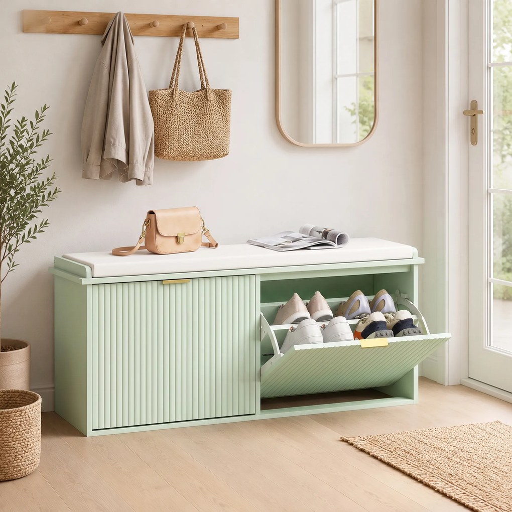 Banco para Sapatos, 104 x 26 x 47,5 cm, Gaveta Basculante, Verde