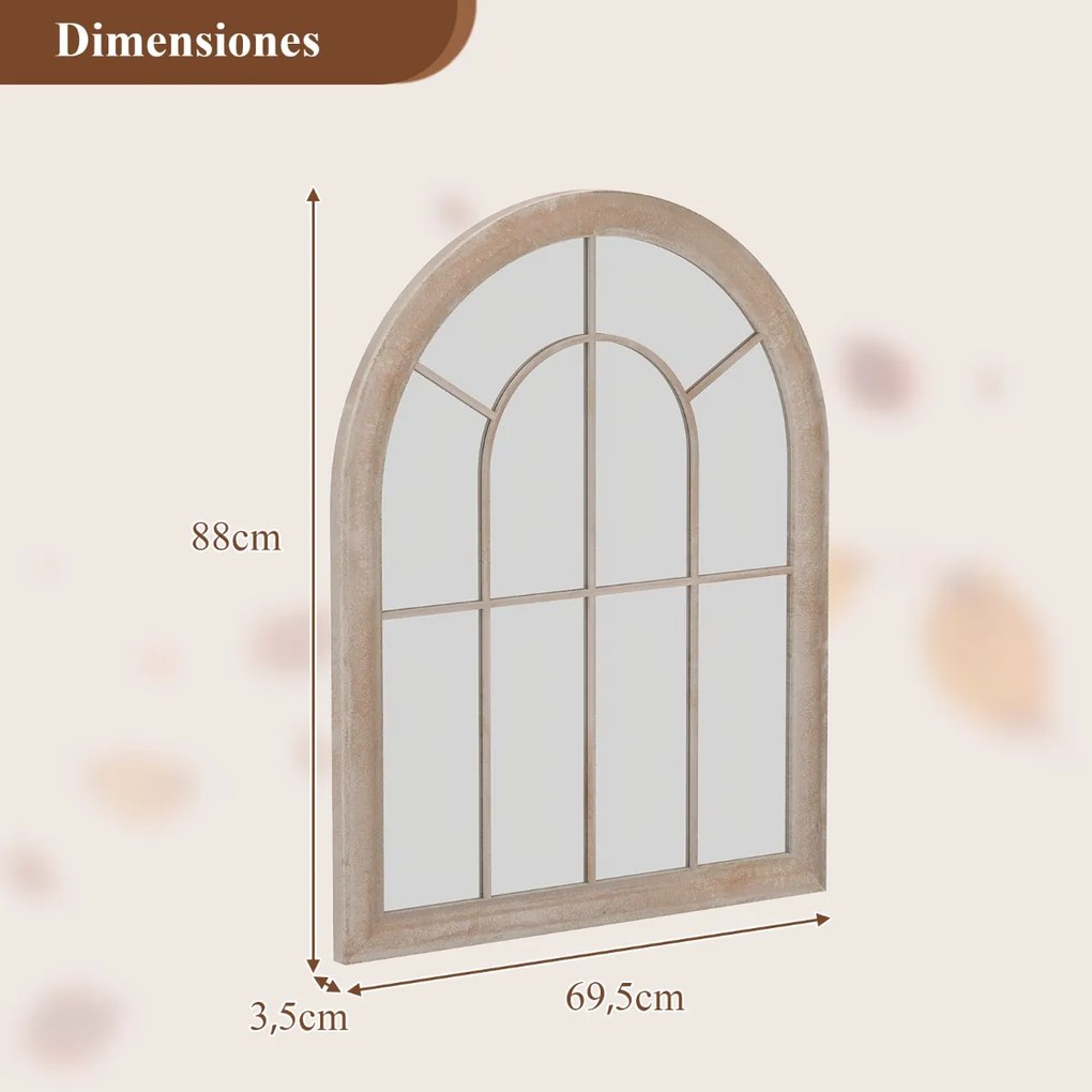 Espelho de painel de janela estilo fazenda arqueado  88 x 69,5 x 3,5 cm montado na parede com moldura metálica Cinza rústico