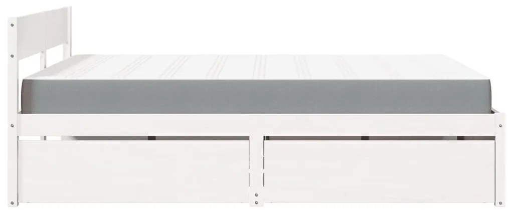 Cama com gavetas e colchão 160x200 cm pinho maciço branco