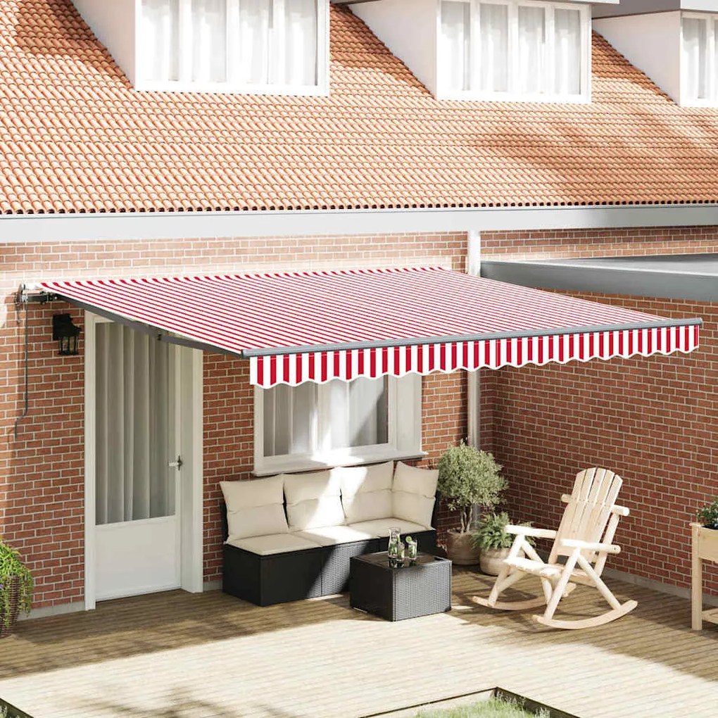 vidaXL Tenda Retrátil Automática Listrada Vermelha e Branca - 400x300 cm