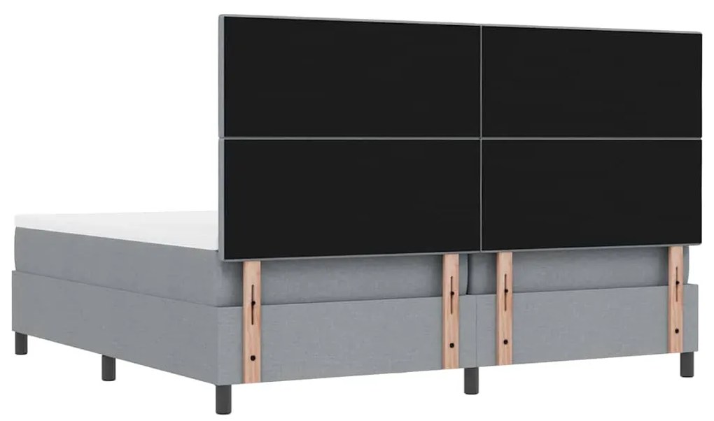 Cama Box Spring com Colchão e Banco Cinza Claro 200x200 cm Tecido