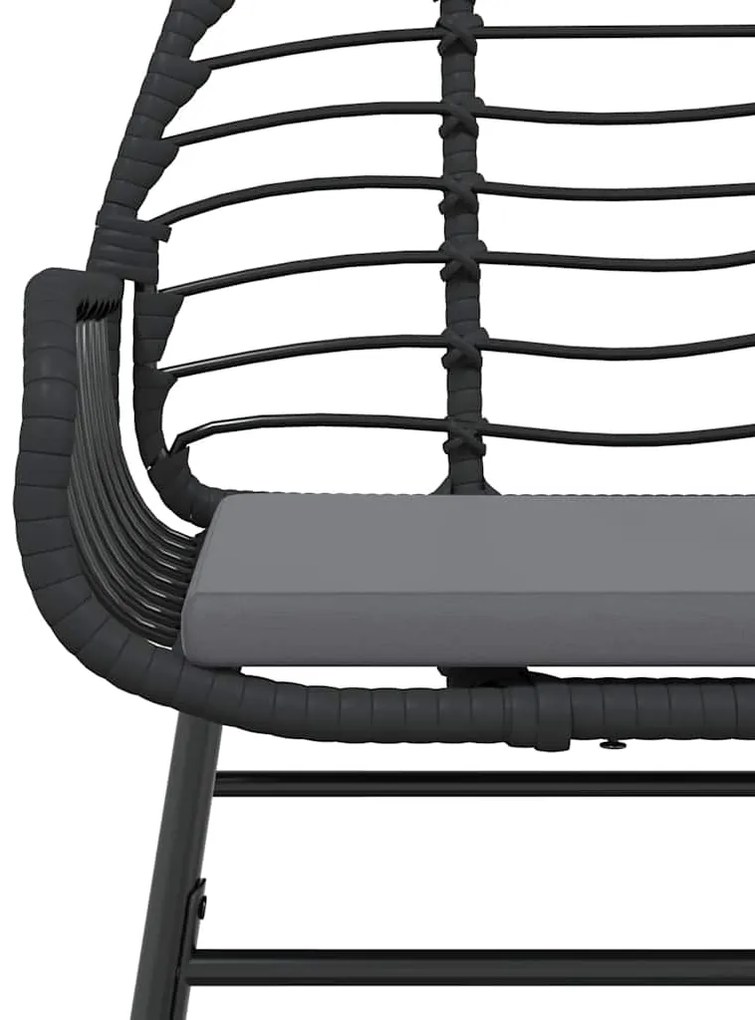 3 pcs conjunto jantar jardim almofadões vime PE vidro preto